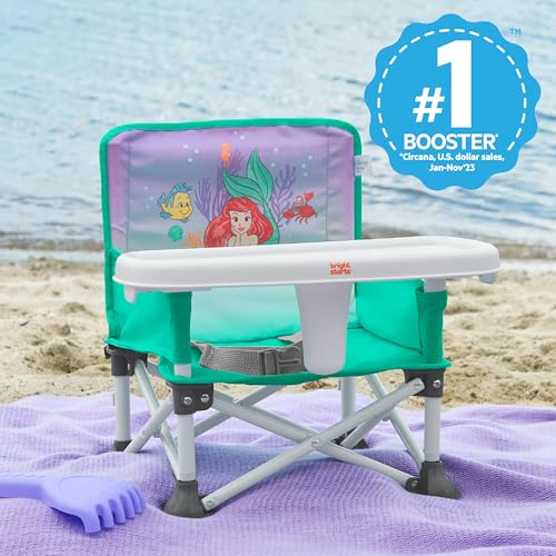 Image of Bright Starts Disney Princess Ariel Pop 'N Sit Portable Booster, Indoor /Outdoor Use, Floor Seat with Feeding Tray, 6 Mos - 3 Yrs