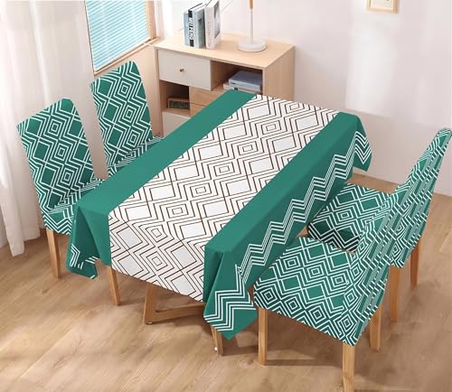 Image of Styleys Dining Chair Cover with Table Covers for Kitchen Waterproof Dining Table Cloth (1 Table Cover + 4 Chair Cover, Green Abstract, K732)