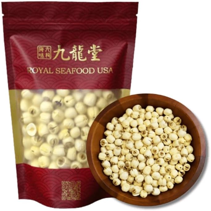 Royal Seafood USA Premium Raw White lotus seed, 225g dried lotus seeds, core removed, 莲子 natural herbal tea& soup, pack in USA, 九龍堂 莲子