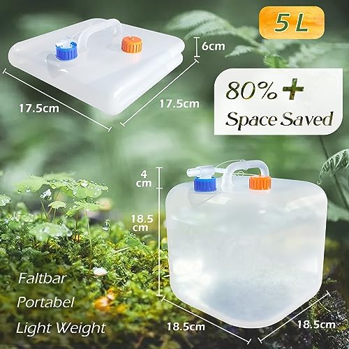 Reinalin Wasserkanister Faltbar 5L - Wassertank mit Hahn Camping Trinkwasserkanister 100% Dicht - Lebensmittelecht Kanister Wasser 4