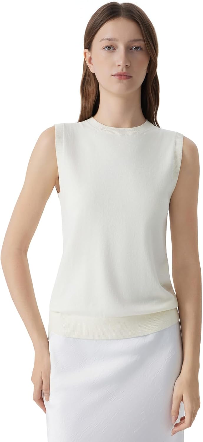 SUUKSESS Women Silk Cashmere Blend Crew Neck Sweater Vests Sleeveless Tank Tops