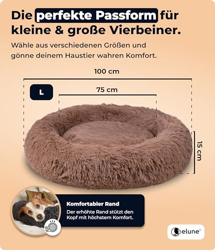 Belune® Hundebett [mit waschbarem Bezug] - Das Original - [L, 100cm, Braun] Hundekorb, Katzenbett, Hundekörbchen, Dog Bed, Flauschiges Hundebett für große, mittelgroße & kleine Hunde