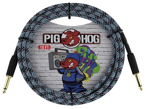 Câble d'instrument robuste Pig Hog avec gaine en textile tissé bleu graffitti 3m