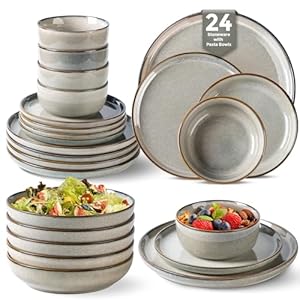 GBHOME 24 Pieces Double Bowls Ceram...