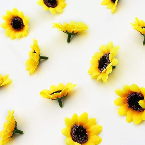 Miniatura 3 de HUIANER 100 cabezas de girasol artificiales, 1.6 pulgadas, cabeza de flor de simulación falsa para decoración del hogar, fiesta, boda, pastel