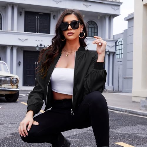 Zando Bomber Jacket Women Lightweight Cropped Jacket Zip Up Casual Striped Jacket Trendy Outerwear Windbreaker with Pockets2