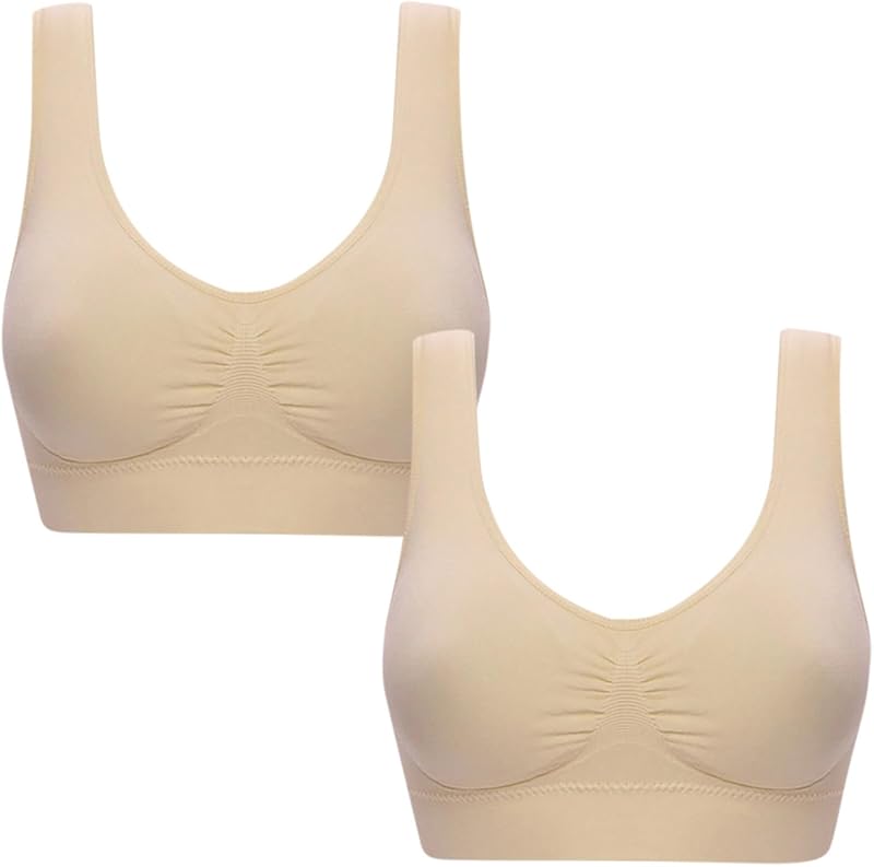 Pack of 2 Plus Size Sports Bra with No-Underwire Comfort Soft Ultra Thin Workout Jog Bras High Elasticity Bralette