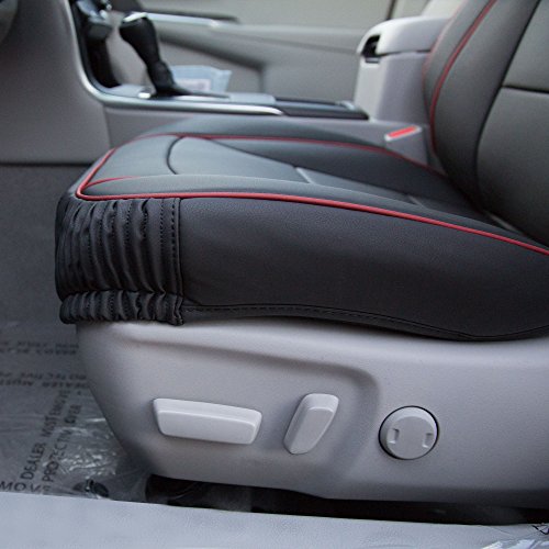 Image of FH Group Front Set Faux Leather Car Seat Cushions - 2 Pack Seat Covers for Cars Trucks, SUV, Waterproof Car Seat Cover, Universal Fit, Black Red Trim