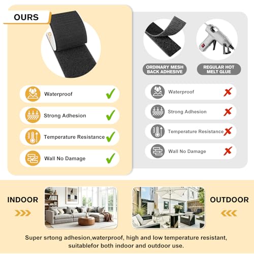 Image of SummerBrite 16 Pairs Large Hook and Loop Strips 2 x 5 Inch, Heavy Duty Adhesive Mounting Tape, Strong Sticky Back Fasteners for Securing Rugs, Tools & Couch Cushions, Black
