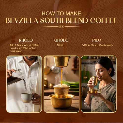 Image of Bevzilla Instant Filter Coffee Powder - South Blend | 70% Coffee, 30% Chicory | Extra Strong | 400g (200g x 2) | Bold Taste | Quick Preparation (Pack of 2)