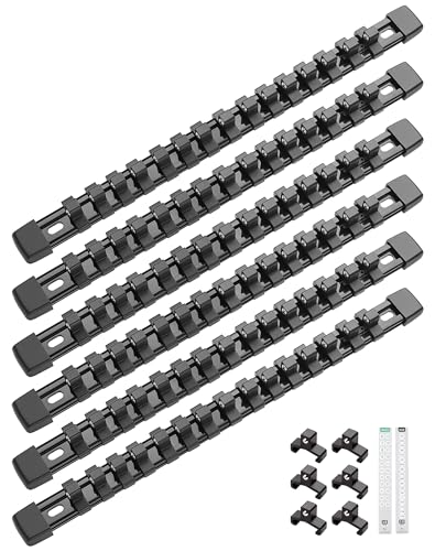 ALOANES 6PC ABS Socket Organizer, Socket Rails Fit 3/8 inch Drive