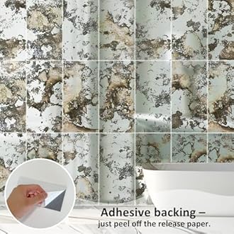 funlife 3D Vintage Mirror Effect Wall Panels, Rusty Faux Antique Mirror Tiles, Humidity Wall Rectangular 35PCS