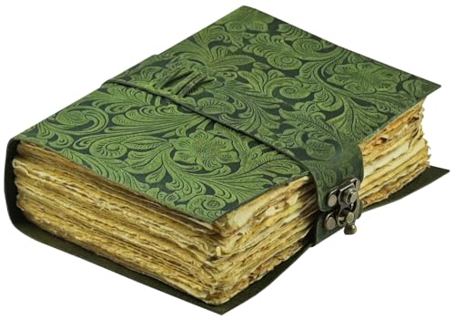Vintage Journal Beautiful Garden Flower Embossed Leather-Antique Handmade Deckle Edge Vintage Paper Leather Bound Journal-Book of Shadows Journal-Grimoire-Sketch Drawing Journal & Writing Notebook 7x5 Inch