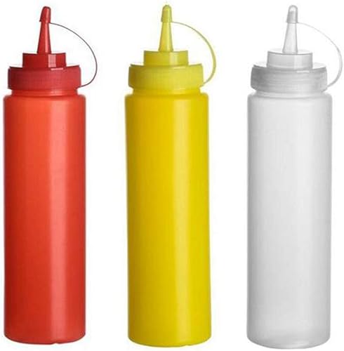 3 botellas de plástico rellenables para condimentos de salsa exprimible vacía de 12 onzas, contenedor de almacenamiento de aderezos de ensalada de