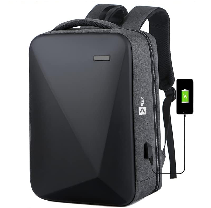 Flex Hard Shell Laptop Backpack Anti-Theft Business Bag with USB Port TSA Lock Waterproof Rucksack Improved SBS Zippers Padded Back and Belt Fits 16 Inch Laptop Lightweight Travel Bag Black