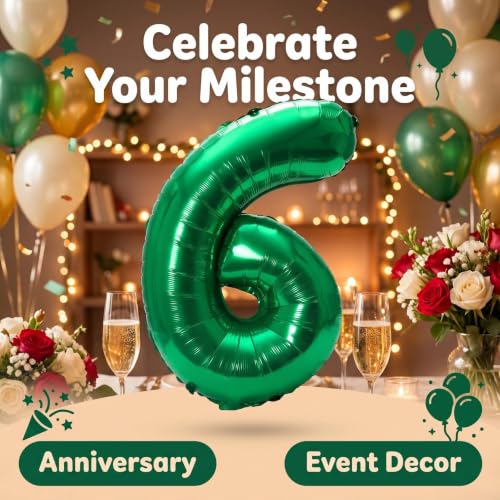 Image of YPSelected 32 Inch Large Foil Helium Number Balloon Birthday Wedding Party 0-9 (Green, 6)
