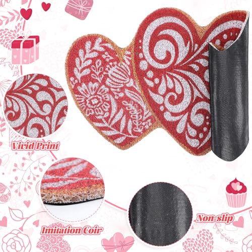 Tinideya バレンタイン ハート ウェルカム ドアマット アウトドア ハート フローラル コイア ドアマット ロマンチック 屋外 屋内 エントランス ドアマット ノンスリップ ラバーバッキング バレンタイン フロント ポーチ 玄関装飾 [4]