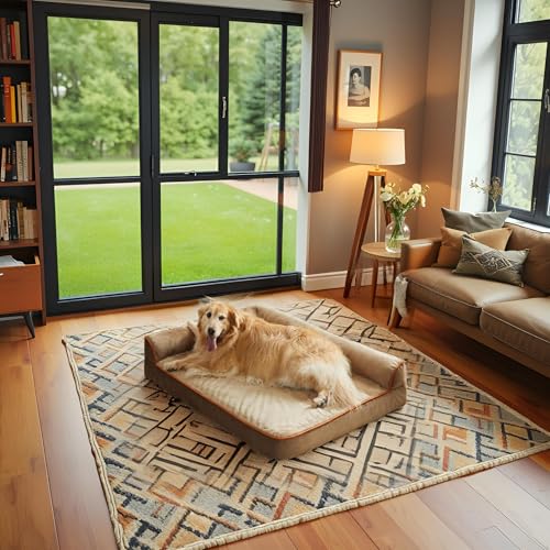 Image of gorgeous Dog Beds Memory Foam Large Bed Waterproof Layer for Labrador, Bulldog, Retriever, Poodle, Large Breed Dogbed (Light,Brown, 36x27x4)