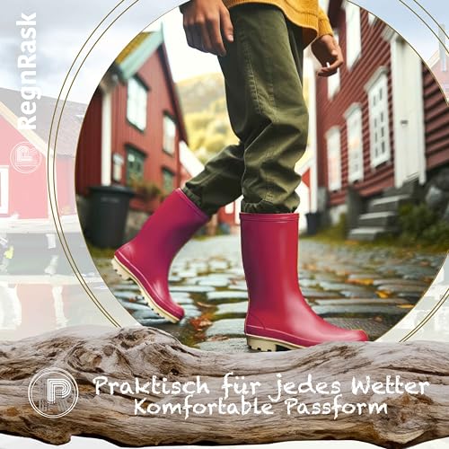 Ultrapower REGNRASK - Damen einfarbige Gummistiefel mit Kontrastsohle l Gartenstiefel | Matschstiefel | Festivalstiefel l Rot/Weiß, Gr.:43