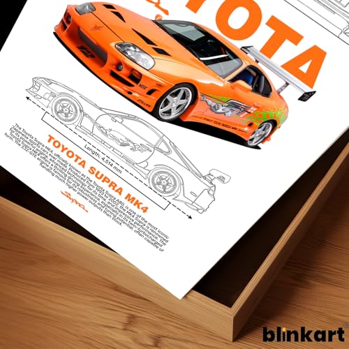 Image of BLINKART Toyota Supra MK4 (Fast & Furious)Car Posters Sticker Gift Items for Boys Room Wall Decor || Comes with Double-Sided Tape|| Decoration Bedroom Living Room Office Studio Decor | 12x18 In (A3) - CAR-299