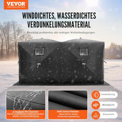 VEVOR Tragbarer Eisunterstand, Pop-Up-Zelt zum Eisfischen für 6–8 Personen, 6,5 Quadratmeter befischbare Fläche, Eishütte zum Winterfischen, wasserdichter Oxford-Eiswürfel mit Ankern/Seil/Tragetasche