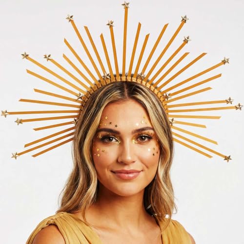 Reaky Serre-tête avec auréole étoilée, auréole dorée, accessoire de cheveux pour femme
