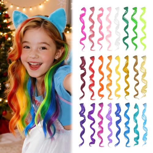 Dreamlover Hair Accessories for Girls, Colored Hair Extensions for Kids, Crazy Hair Day Accessories, 24 Pieces