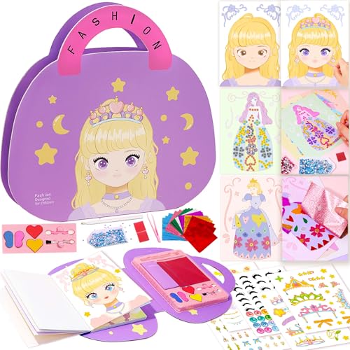 iGetooy 4-in-1 Dress Up Game Set Princess Fantasy Makeup, Pretty Pretty Princess Game, Girls Toy Kit with Diamond Painting & Dress Up Set, DIY Paper Makeup Arts and Crafts for Kids 4-6