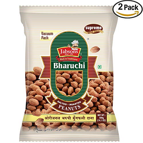 Jabsons - Salted Roasted Peanuts, Bharuchi (2 Pack, 400g each), Vacuum Pack, Red Skin Supreme