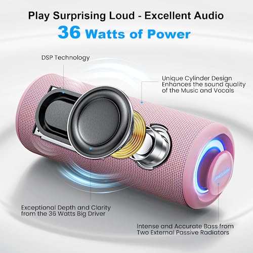 Image of MIATONE Bluetooth Speaker 36W Stereo Sound Bass Present Woman Gifts - Pink