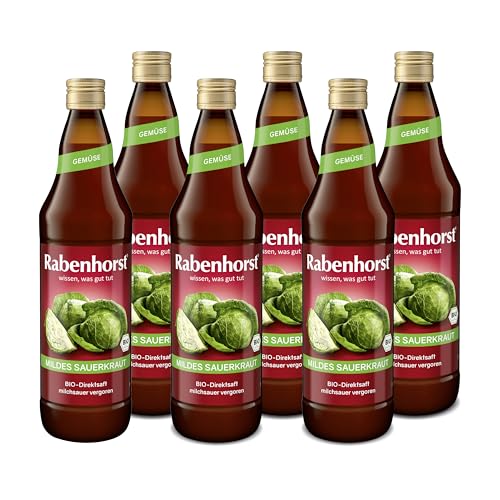 RABENHORST Mildes Sauerkraut BIO 6er Pack (6 x 700 ml) - Milchsauer vergorener Sauerkraut - Direktsaft