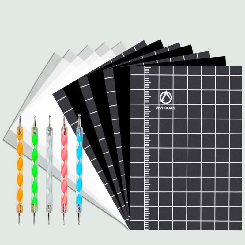 Avinoxs Carbon Paper for Tracing-100 Black Grid Thick Transfer Paper Sheets with 5 Tracing Papers & 5 Styluses for Copying Designs on Paper, Canvas, Wood & Other Art Surfaces (A4/8.25 X 11.65 Inches)
