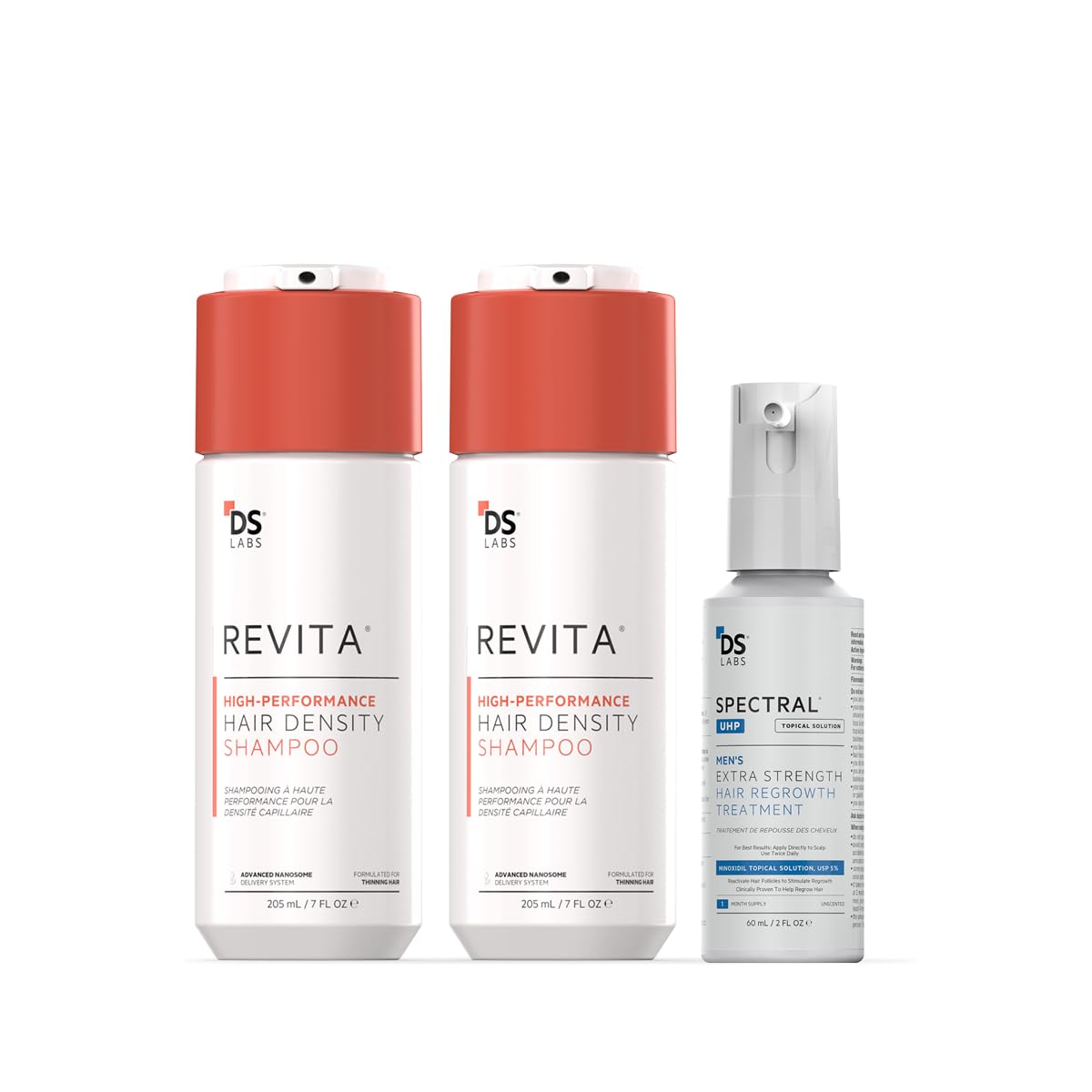 DS Labs Revita Shampoo (2 Pack) with Spectral UHP Topical Serum for Men – Daily Scalp & Hair Care Routine