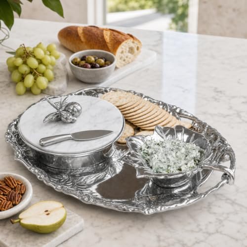 Arthur Court Aluminum Grape 5-Piece Entertainment Tray Set with Marble Cutting Surface - Ideal for Cheese, Chips, and Dips - 20 x 13 Inches by Arthur Court - Image 6