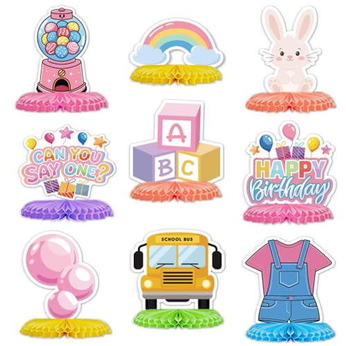 12 Pcs Can You Say One Rachel Teacher Party Decorations Honeycomb Centerpieces Rachel Girls Rainbow ABC Bus Table Decor for Cartoon Teacher Fans Baby Shower 1st Birthday Classroom Party Supplies