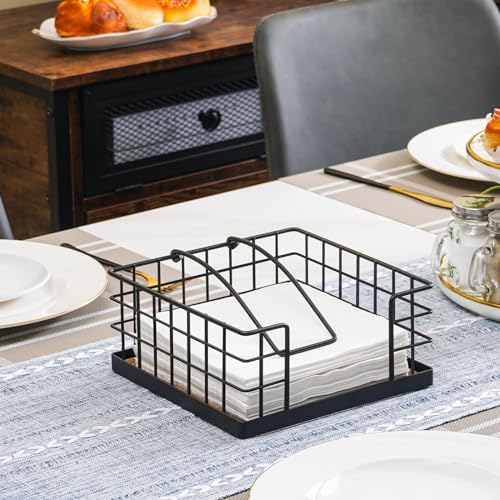 Honiter Napkin Holder for Table, Farmhouse Napkins Holder with Weighted Arm, Wood Napkin Holders for Kitchen, Flat Napkin Dispenser for Countertop, Dining Room, Rustic Brown - Thumbnail 3