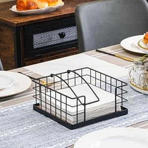 Honiter Napkin Holder for Table Farmhouse Napkins Holder with Weighted Arm Wood Napkin Holders for Kitchen Flat Napkin Dispenser for Countertop Dining Room Rustic Brown