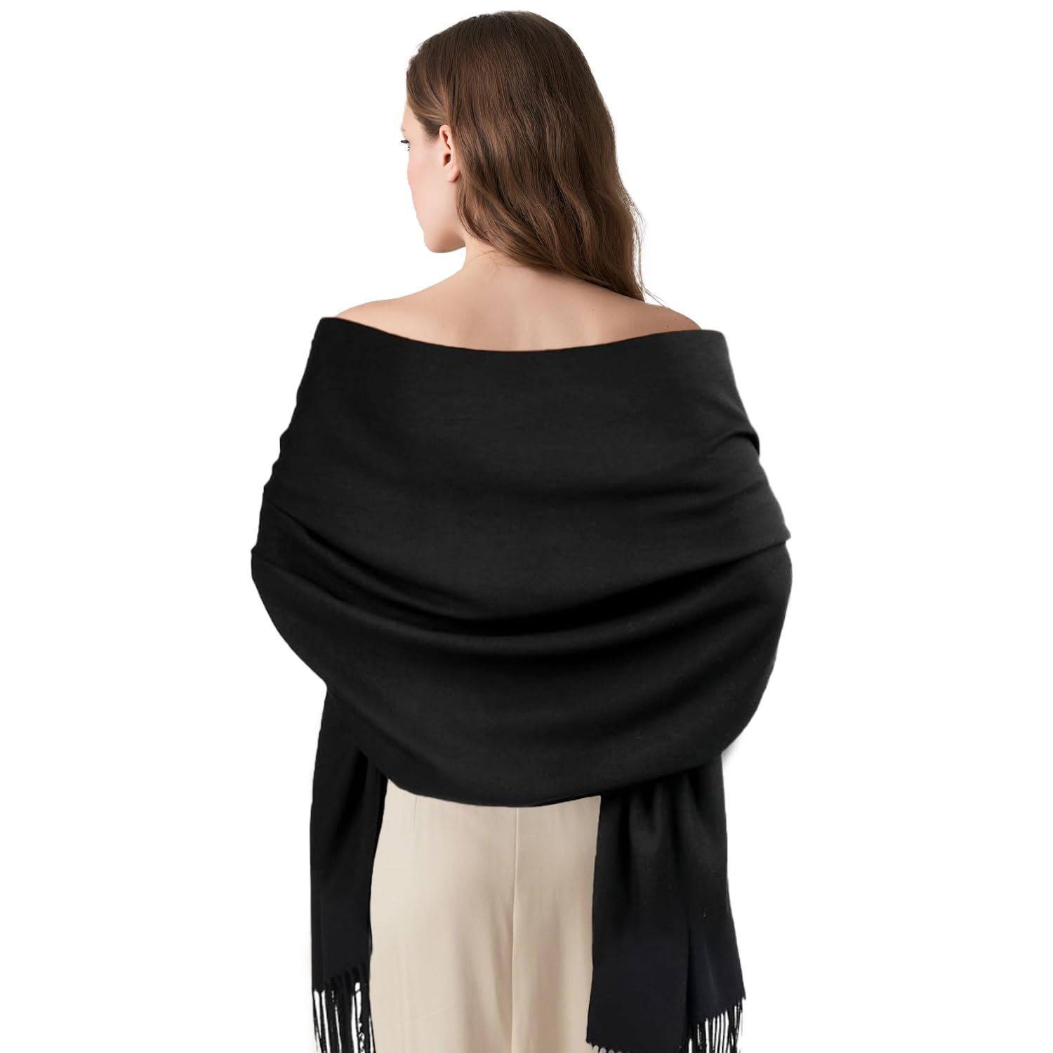 Fachoi Women's Black Scarf, Pashmina Shawls Wraps For Evening Dress Long Scarf Wedding Bride Bridesmaid Shawl Gifts For Wedding Winter Scarfs F4-Lspj (Black)