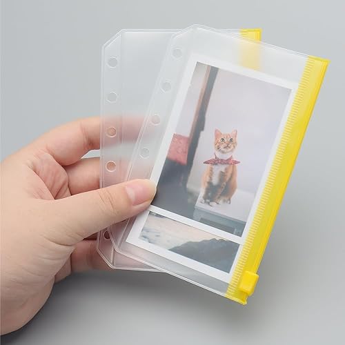 Miniatura 5 de Bolsillos para carpeta A7, 12 unidades, 6 agujeros, bolsillos con cremallera, sobres amarillos con cremallera, tamaño de bolsillo, hojas sueltas con