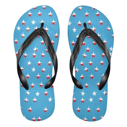 CEBUGI Unisex Flip Flop -Flat Sandal -NonSlip Couple Slippers -Natural Rubber Foam Soles Ultimate Comfort and Durability for Indoor Outdoor|Red and White Stars