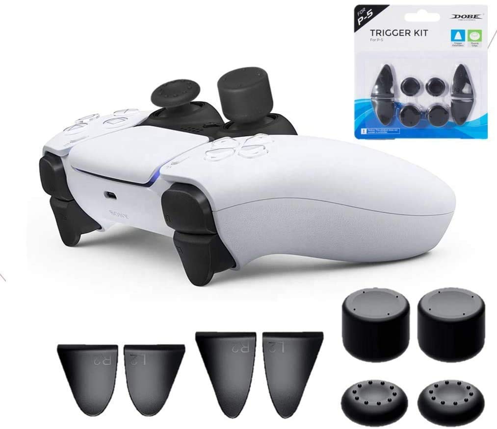 8in1 Trigger Kit Extender for PS5 Controller, Thumbstick Cover for Sony PlayStation 5 Dual Sense Wireless Controller Accessories, Anti-Slip Analog Cap/Cover Thumb Grip Set with L2/R2 Extender Trigger