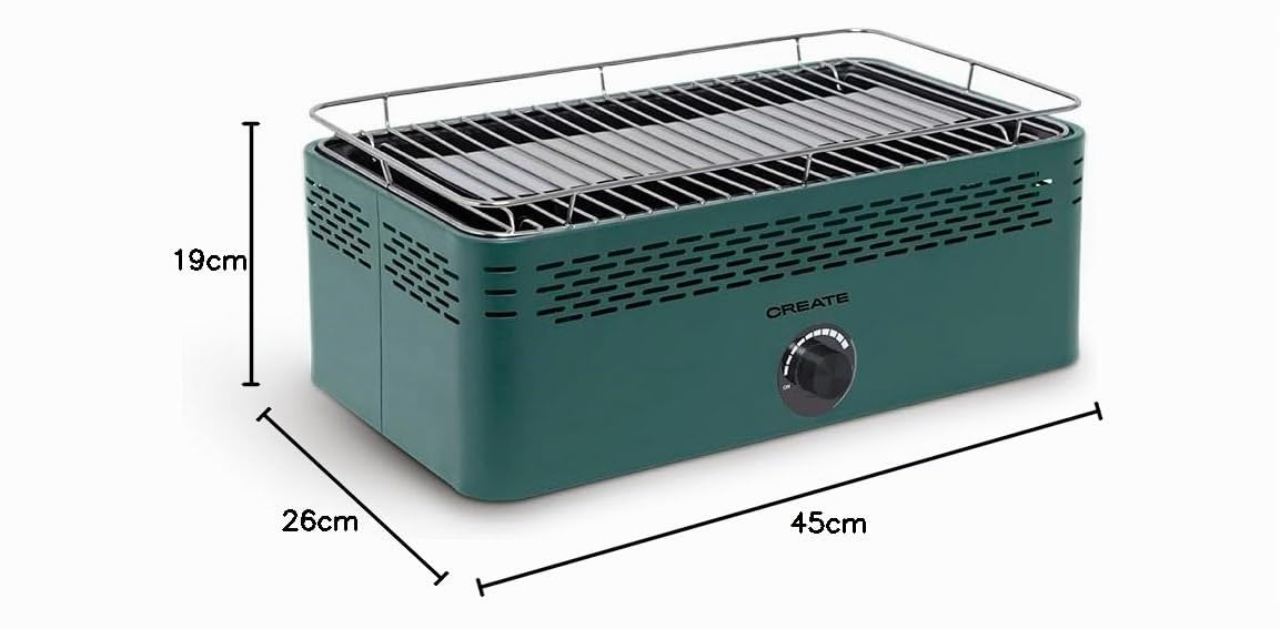 CREATE/BBQ COMPACT/Barbacoa de carbón portátil de baja emisión de humoverde sage/Encendido rápido, acero lacado, limpieza rápida, fácil de montar, bolsa de transporte incluida