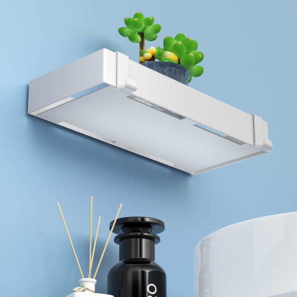 Bathroom Shelf Stainless Steel Shelves Adhesive Rack with Hooks Wall Mounted No Drilling for Kitchen and Toilet-Black_30cm(White,30cm)