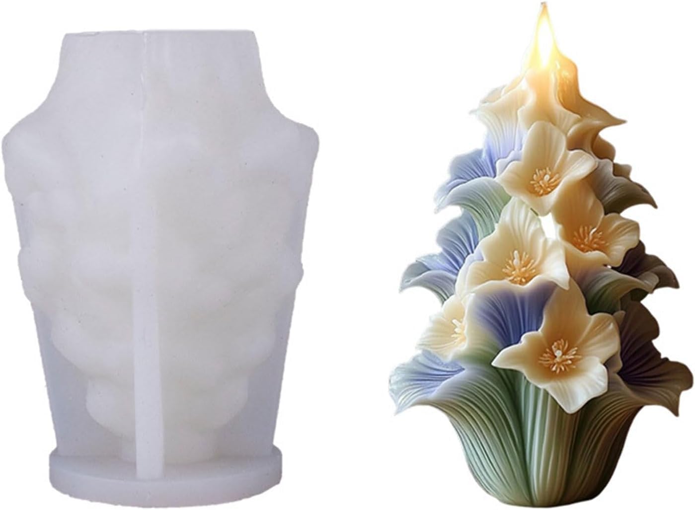 Lily Bouquet Candle Mold Silicone Lily Flower Shape for Candle Making Aromatherapy Wax Melts 3D Lily Flower Bouquet Making Mould Cake Decor Fondant Cupcake Decoration Clay Molds-image-30