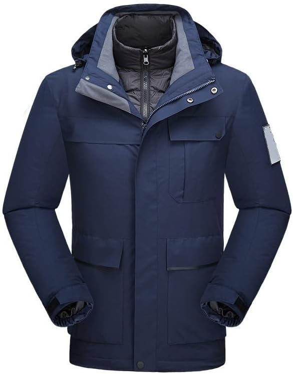 Mens Winter 3 in 1 Waterproof Thick Hooded Down Coat Two Piece Removable Liner Outdoor Puffer Jacket