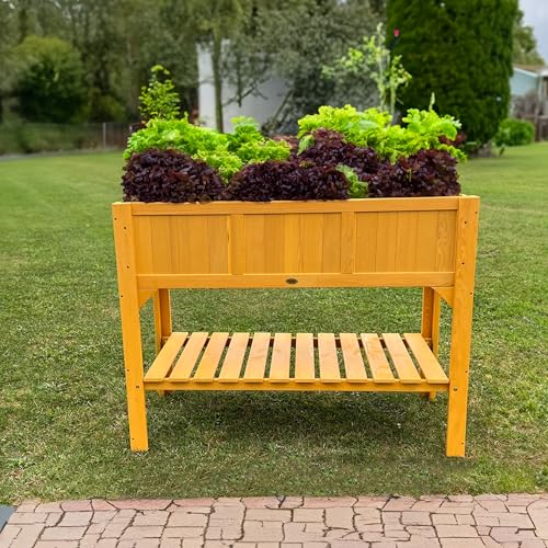 HABAU Hochbeet mit Ablage und Pflanzfolie, für Balkon und Garten, aus Holz, 119 x 57 x 90 cm