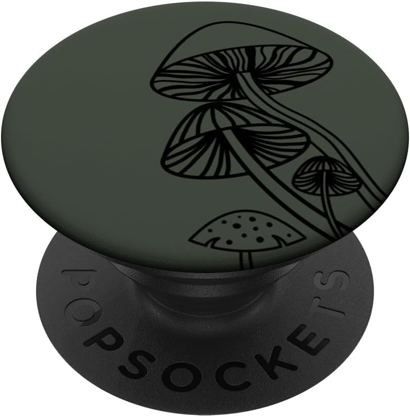 Line Art Aesthetic Magic Mushroom in Dark Green Minimalist PopSockets PopWallet for MagSafe