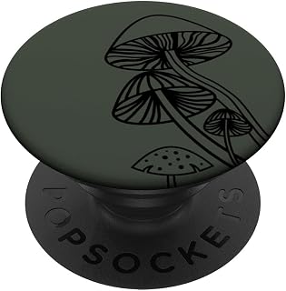 Line Art Aesthetic Magic Mushroom in Dark Green Minimalist PopSockets Adhesive PopGrip