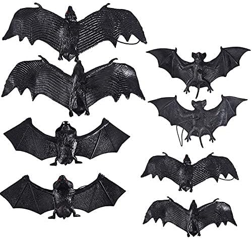 Max Fun 12pcs Halloween Hanging Bats Decorations Rubber Hanging Vampire Bats for Outdoors Halloween Party Favors Home Decor(5 Size)