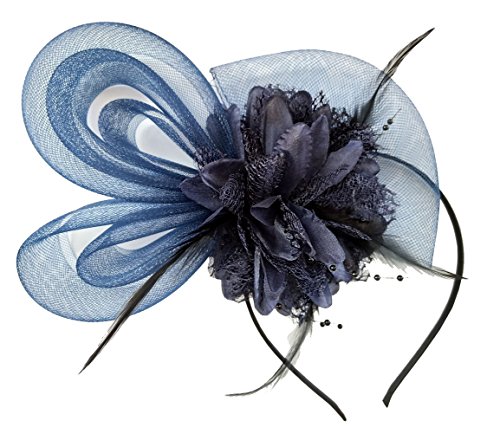 Women's Fascinators Hat Small Hairpin Feather Mesh Flower, Blue, Size One Size
